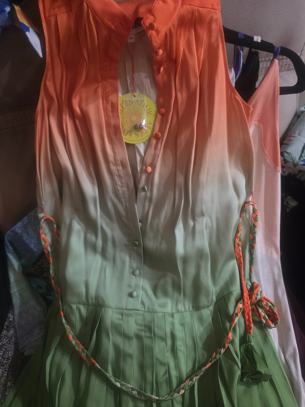 New Alden Adair Orange-to-Green Ombre Sleeveless Pleated-Hem Dress - Picture 3 of 3